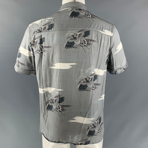 PAIGE Size M Gray &  White Rayon Button Down Short Sleeve Shirt