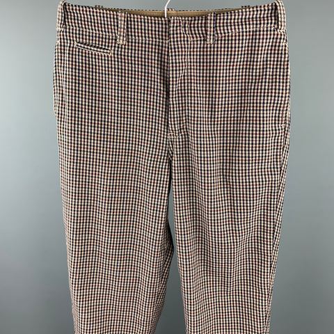 NANAMICA Size 32 Tan & Navy Plaid Wool / Polyester Zip Fly Dress Pants