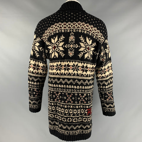 RALPH LAUREN Size L Black Cream Wool Silk Snowflake Cardigan