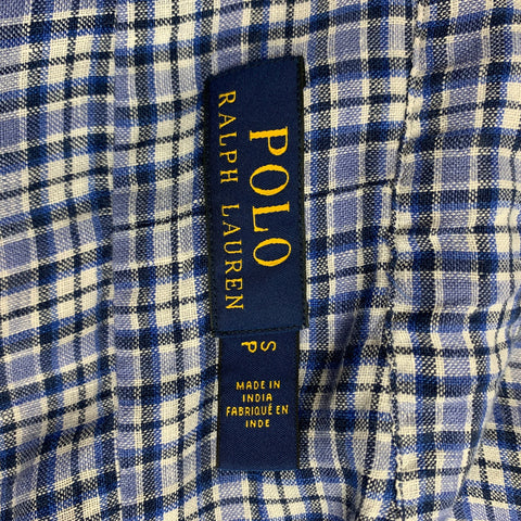 POLO by RALPH LAUREN Size S Blue Plaid Linen Button Up Long Sleeve Shirt