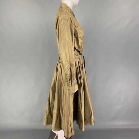 RALPH LAUREN Purple Label Size 12 Olive Silk Belted A-Line Dress