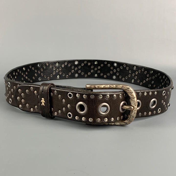 HENRY BEGUELIN Size 32 Brown Studded Leather Belt