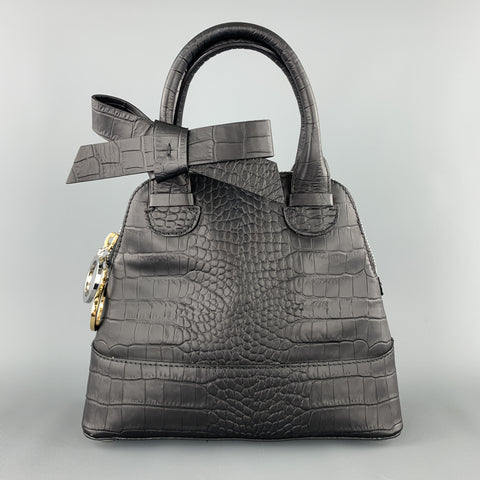 PAUL KA Sac à main à mini nœud en cuir embossé crocodile noir