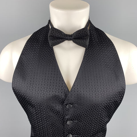 BILL BLASS Geometric Black on Black Silk Vest Set