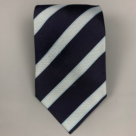 LUIGI BORRELLI Navy & White Stripe Silk Tie
