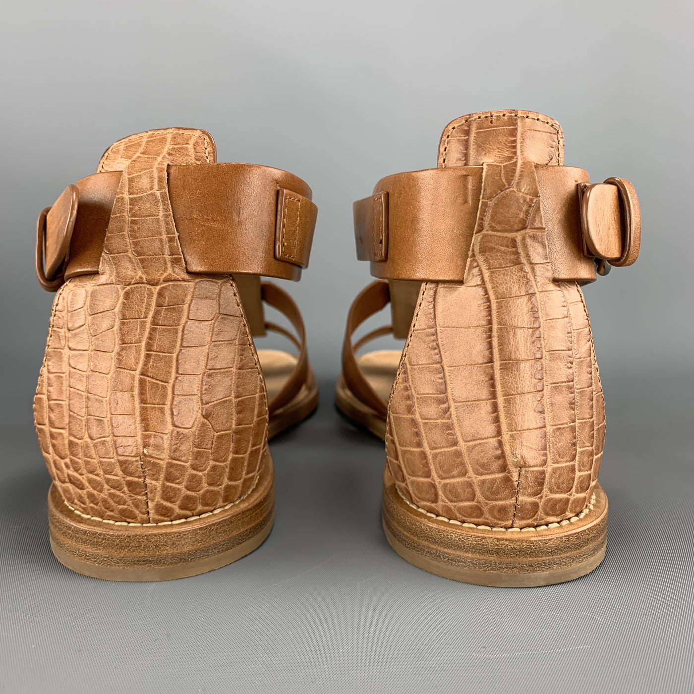 AQUATALIA Size 9 Tan Crocodile Embossed Leather Gladiator Sandals