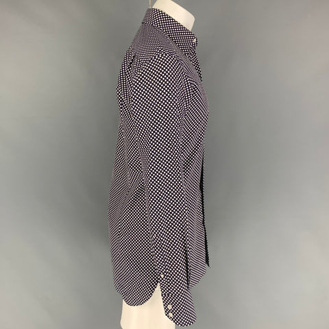 TOM FORD Size M Navy White Polka Dot Cotton Silk Long Sleeve Shirt