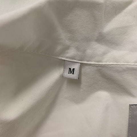 OFFICINE GENERALE Size M White Navy Solid Cotton Camp Short Sleeve Shirt