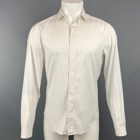 VALENTINO Size S White Cotton Blend Hidden Button Long Sleeve Shirt