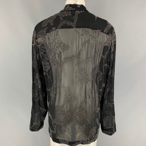 DRIES VAN NOTEN Size S Black Silver Sequined Viscose Long Sleeve Shirt