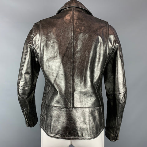 MARC by MARC JACOBS Talla 40 Chaqueta motera de cuero metalizado plateado