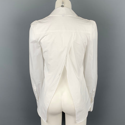TARA JARMON White Poplin Cotton Buttoned Open Back Blouse
