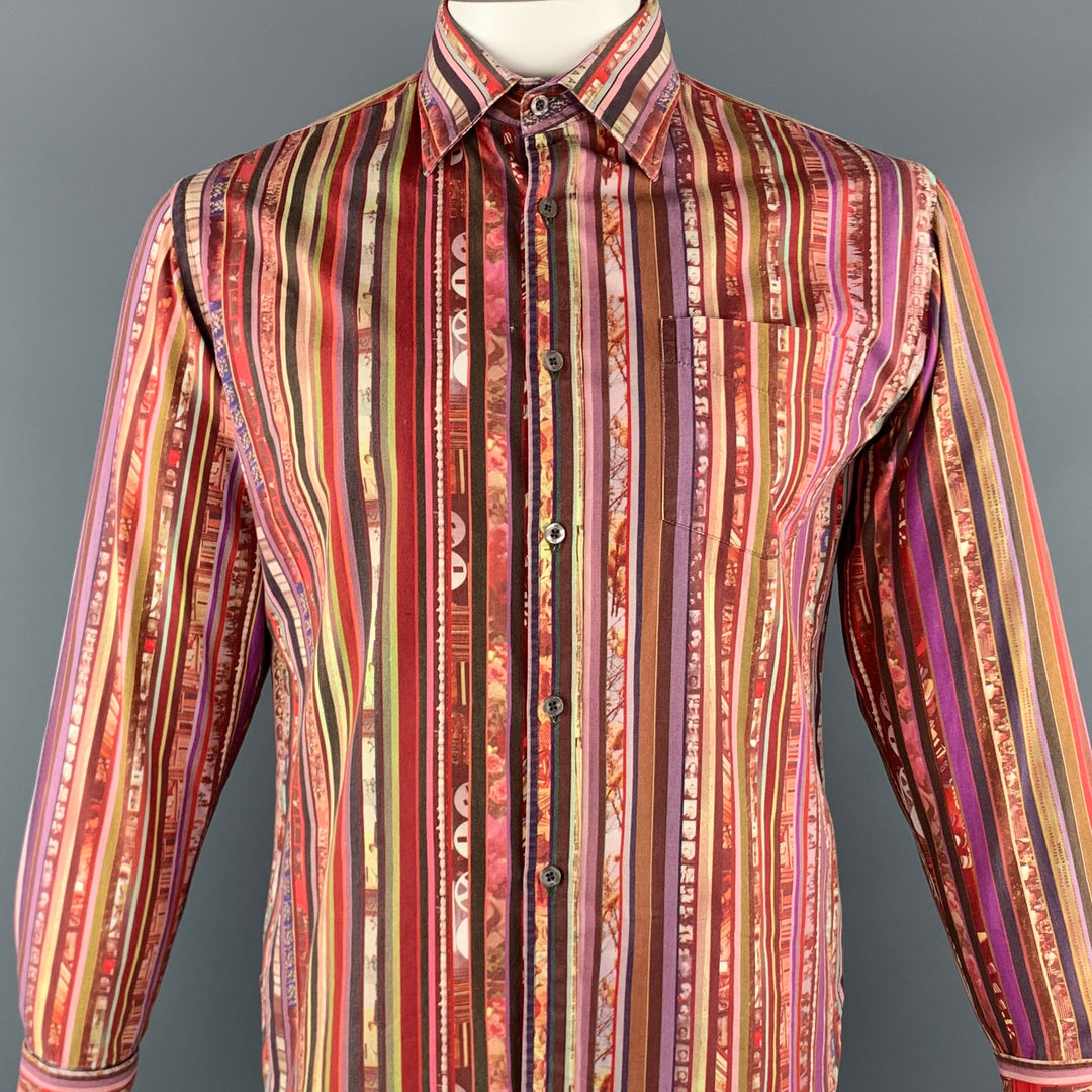 PS by PAUL SMITH Camisa de manga larga con puño francés de algodón a rayas multicolor talla L