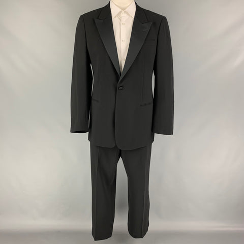 EMPORIO ARMANI Size 44 Black Wool Peak Lapel Tuxedo Suit