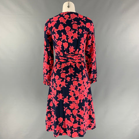 TORY BURCH Size 0 Navy &  Pink Silk Floral V-Neck Dress