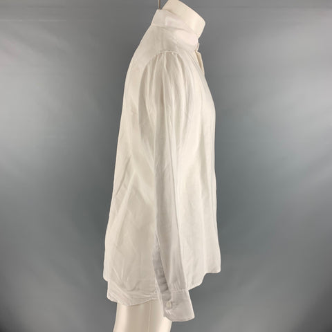 SAKS FIFTH AVENUE Taille S Chemise à manches longues boutonnée en lin blanc uni