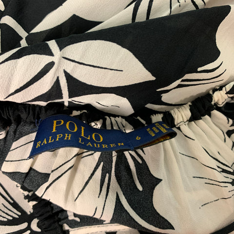 POLO by RALPH LAUREN Size 6 Black White Viscose Floral Spaghetti Straps Dress