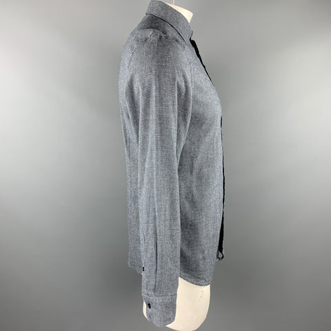 KOIKE Size L Gray Houndstooth Cotton Button Up Long Sleeve Shirt
