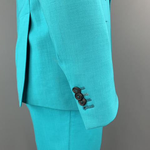 PAUL SMITH Size 42 Aqua Wool Notch Lapel Mock Pocket Square Suit
