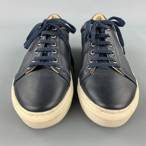 ALPHAKILO Size 8 Navy Leather Lace Up Sneakers