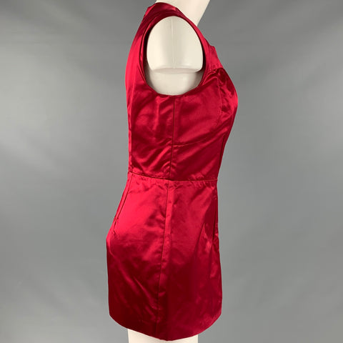 PRADA Talla 10 Top de vestido sin mangas plisado de seda roja