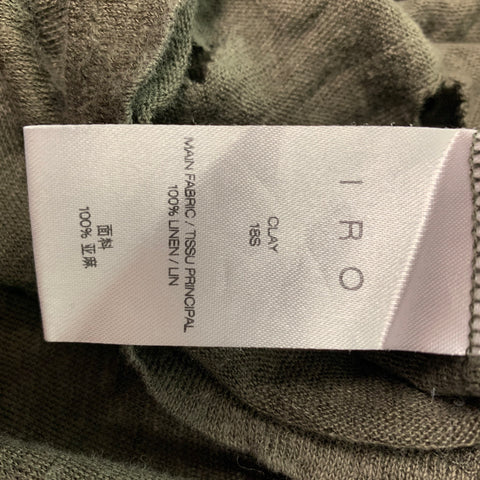 IRO Size XS Olive Distressed Linen Crew-Neck T-shirt