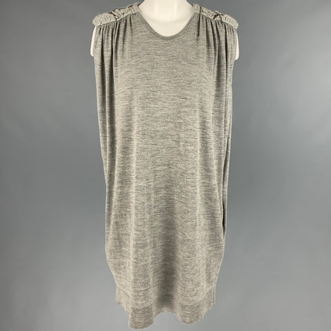 BALMAIN Size 6 Grey Wool Chain V-Neck Dress