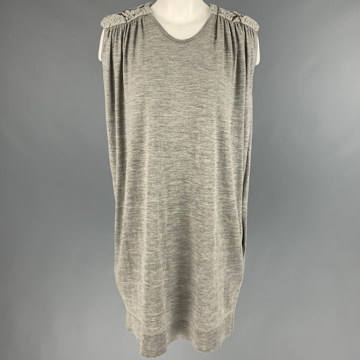 BALMAIN Size 6 Grey Wool Chain V-Neck Dress