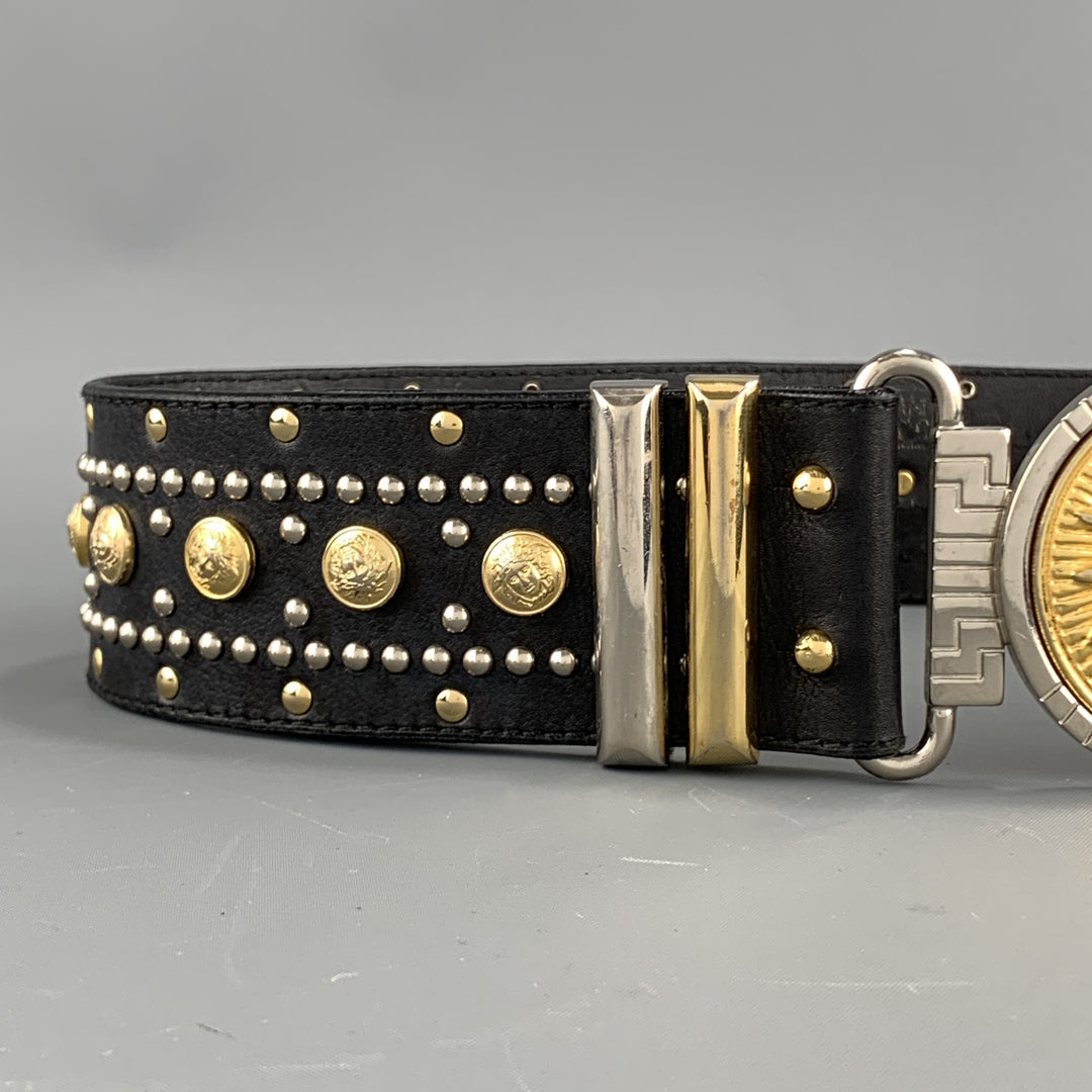 Vintage GIANNI VERSACE Studded Size XS 80/32 Black Leather Waist Belt