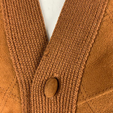 TUNDRA Size L Camel Virgin Wool Suede Elbow Patches Cardigan
