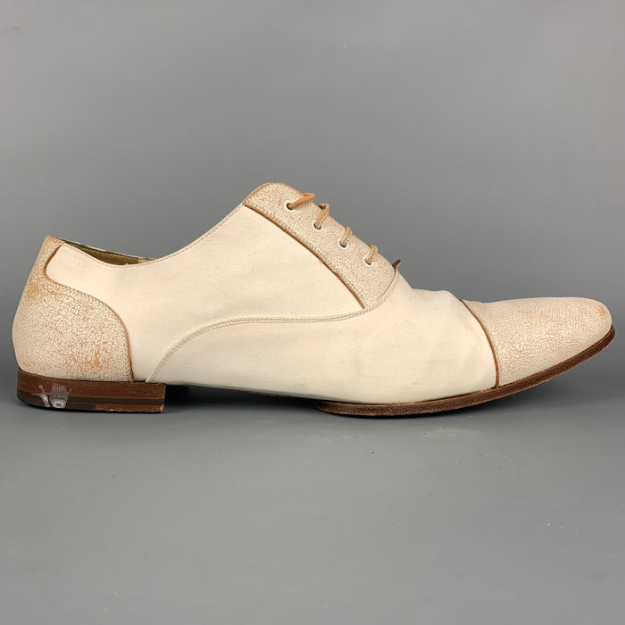 GUCCI Size 11 Cream & Beige Distressed Canvas Cap Toe Lace Up Shoes