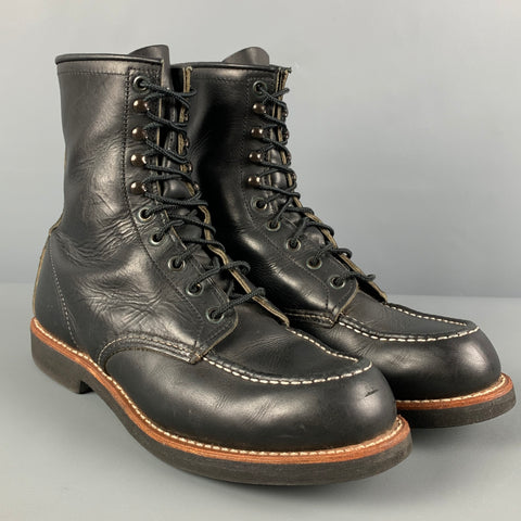 RED WING Size 9 Black Contrast Stitch Leather Boots