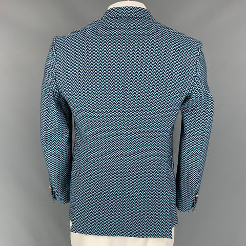 BRIAN DALES Size 42 Black & Blue Geometric Cotton Blend Sport Coat