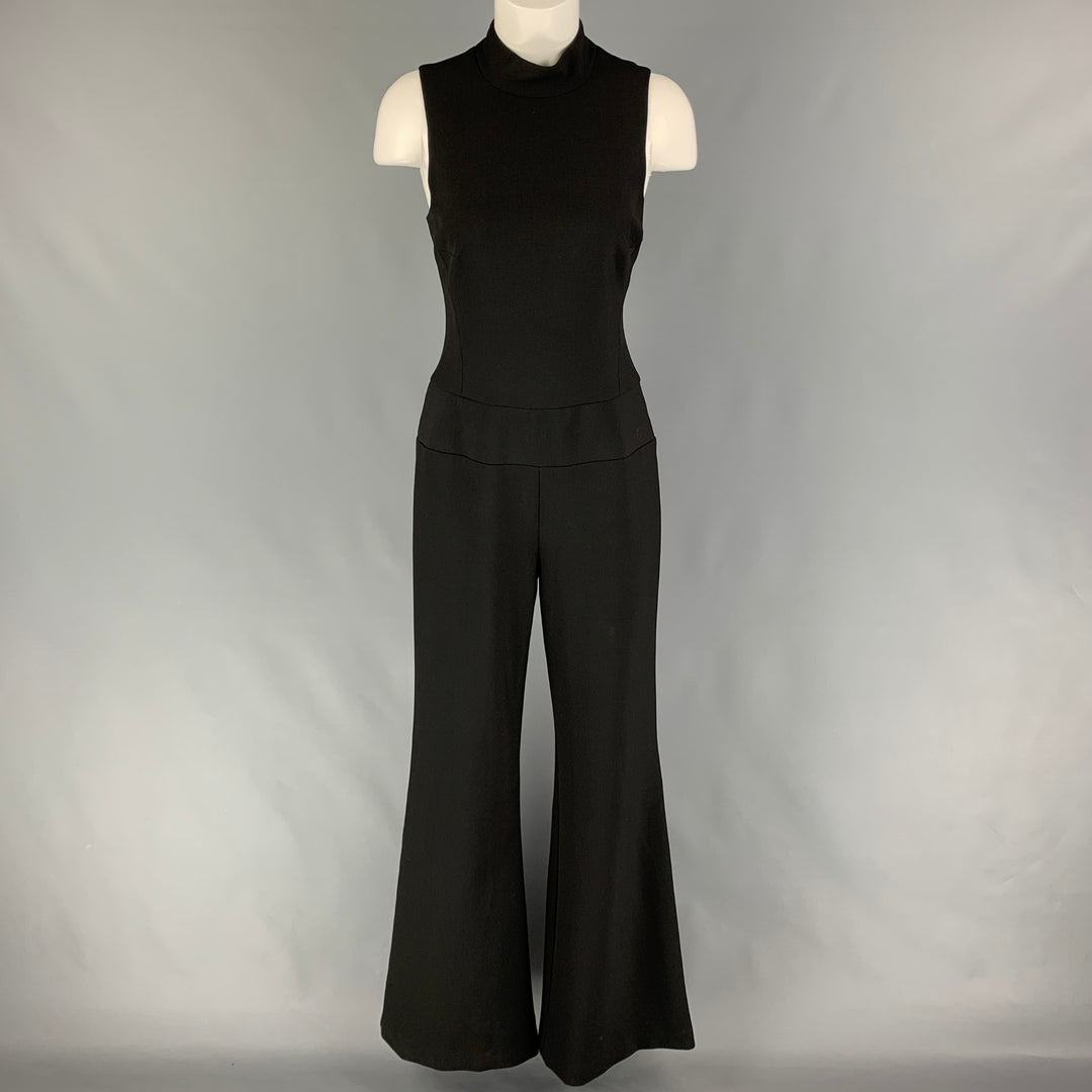 NICOLE MILLER Size 8 Black Polyester Blend Wide Leg Jumpsuit