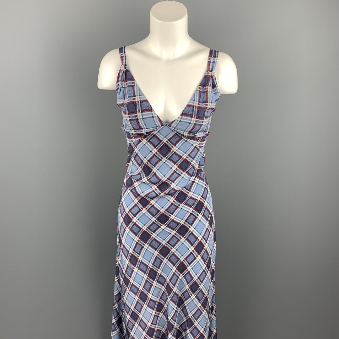MARC JACOBS Size Blue Plaid Silk Long Maxi Double Strap Dress