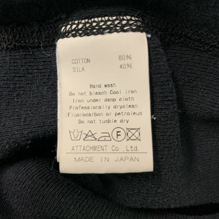 KAZUYUKI KUMAGAI Size L Black Solid Cotton &  Silk 3/4 Sleeves Pullover