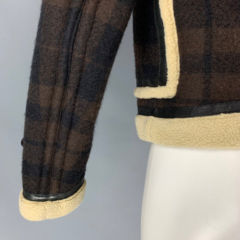 BURBERRY PRORSUM Fall 2011 Size 34 Brown & Cream Plaid Leather Shearling Blouson Jacket