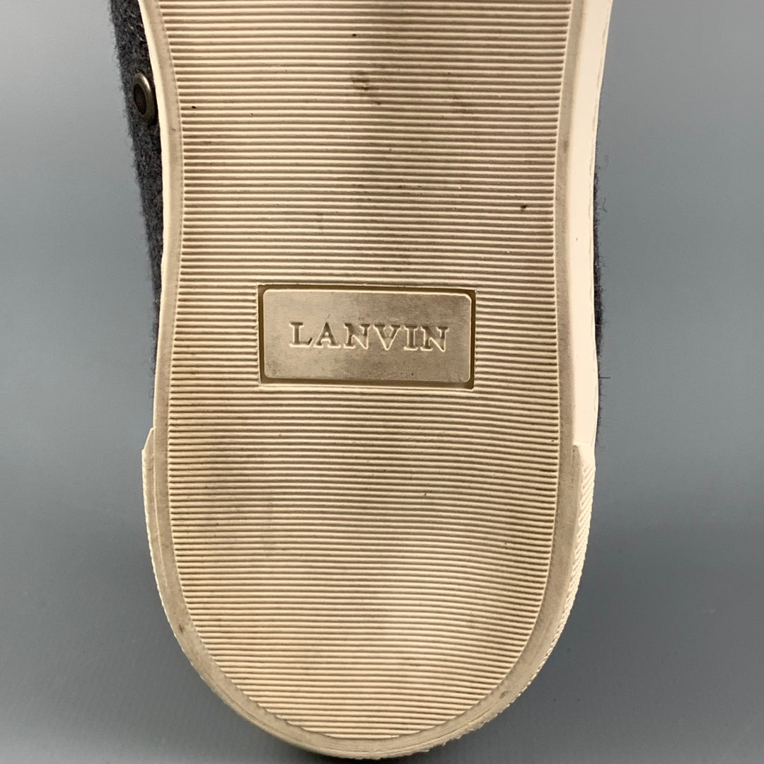 LANVIN Talla 7.5 Zapatillas con cordones y ribete de cuero de lana gris y negro