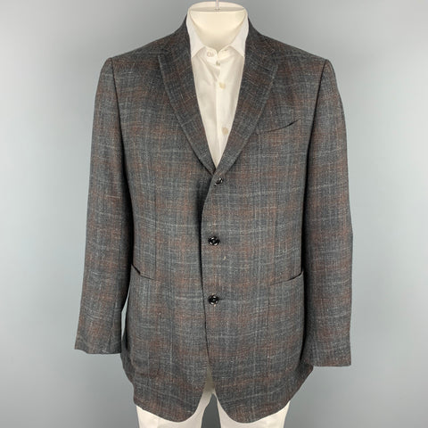 ERMENEGILDO ZEGNA Size 48 Regular Charcoal & Brown Woven Cashmere Blend Notch Lapel Sport Coat