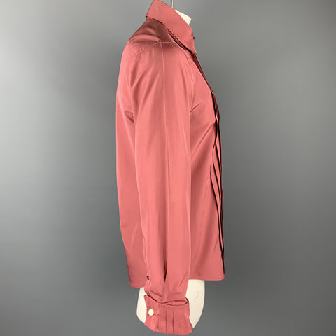 JIL SANDER Size L Blush Pleated Silk French Cuff Long Sleeve Shirt