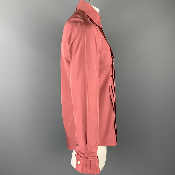 JIL SANDER Camisa de manga larga con puño francés de seda plisada color rubor Talla L