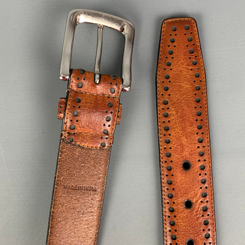 COLE HAAN Size 38 Brown Tan Perforated Leather Belt