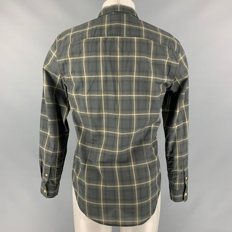 JOHN VARVATOS Size S Green & Grey Plaid Cotton Button Up Long Sleeve Shirt