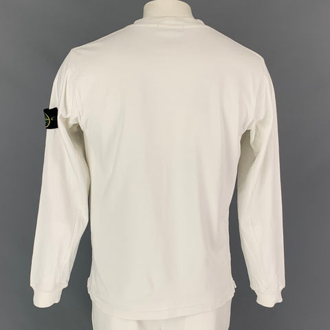 STONE ISLAND Size L White Cotton Long Sleeve T-shirt