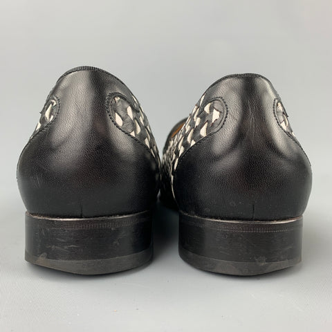 JOHN FLUEVOG Size 12 Black & White Zig Zag Leather Slip On Loafers