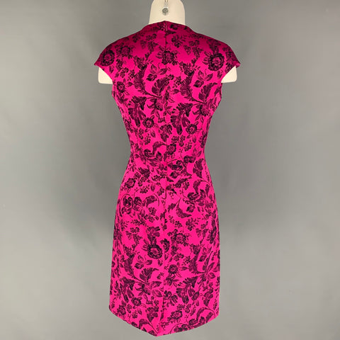 ZAC POSEN Size 6 Fuchsia Black Floral Dress