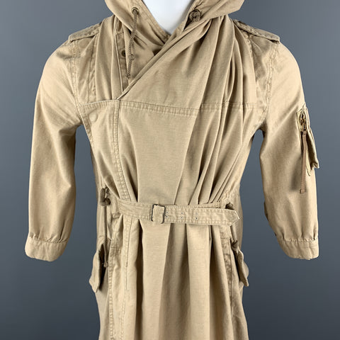 THE DRESS & CO. Size 42 Khaki Cotton Hooded Drawstring Cape Jacket