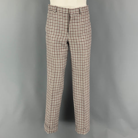 BLACK FLEECE Size 38 Burgundy Grey Cream Checkered Wool Blend 31  Suit