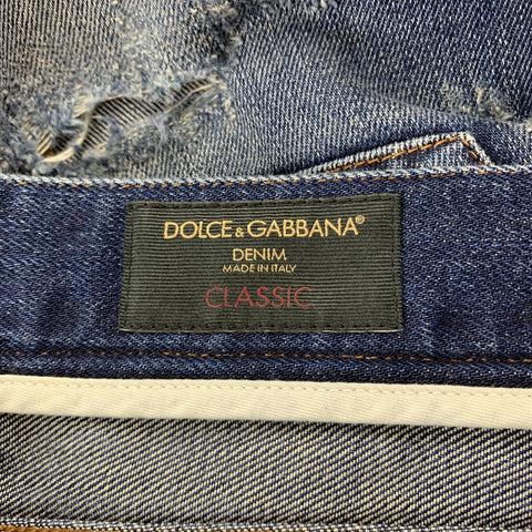 DOLCE & GABBANA Size 32 Indigo Distressed Denim Button Fly Jeans