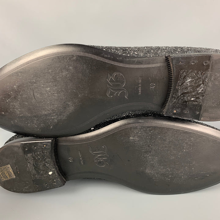 JOHN GALLIANO Size 13 Black Silver Glitter Suede Slip On Loafers